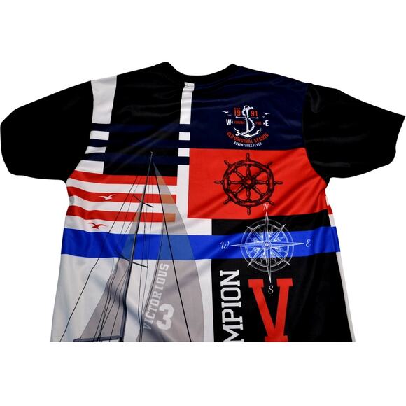 Victorious Men's Nautical Graphic T-Shirt Size XL Sailboat Compass Red Blue Foil - Picture 3 of 7